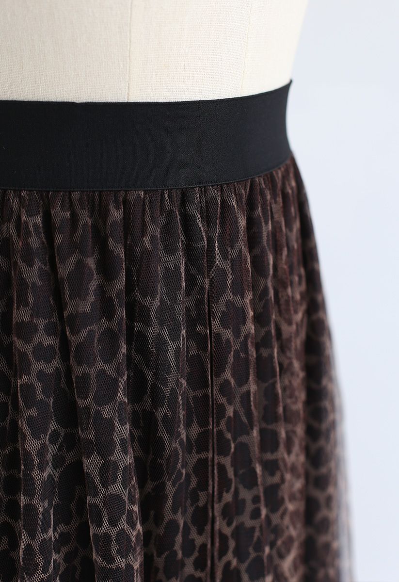 豹紋雙層網紗半身裙