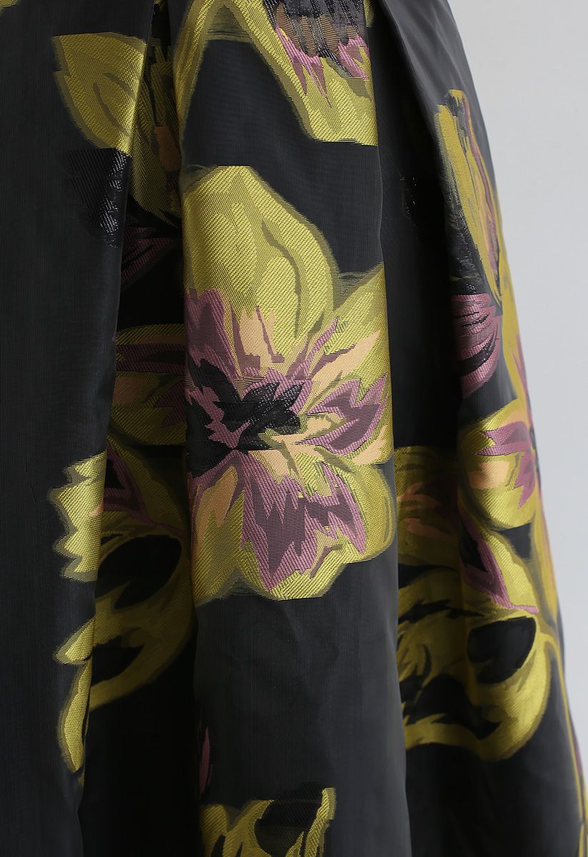 Flower Pattern Organza A-Line Midi Skirt 