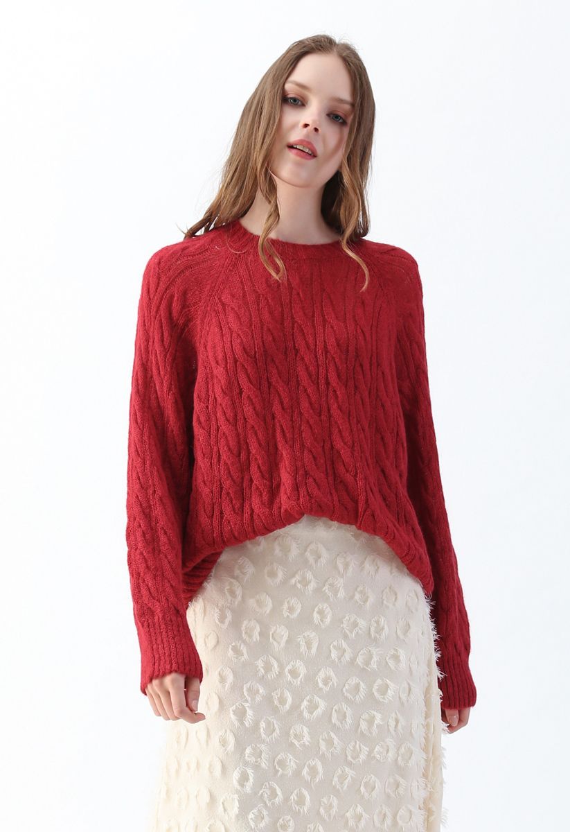 red fluffy sweater