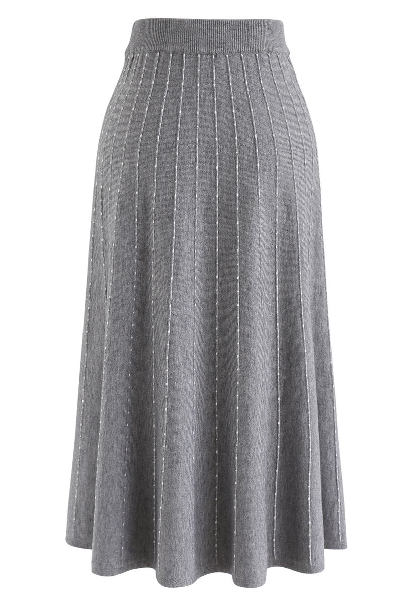 Striped Knit A-Line Midi Skirt in Grey