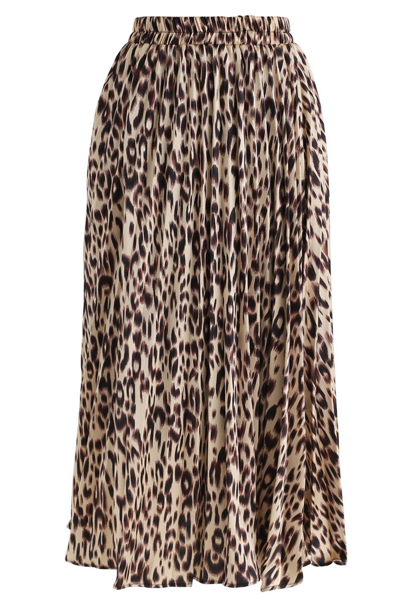Leopard Printed Pleated Midi Skirt