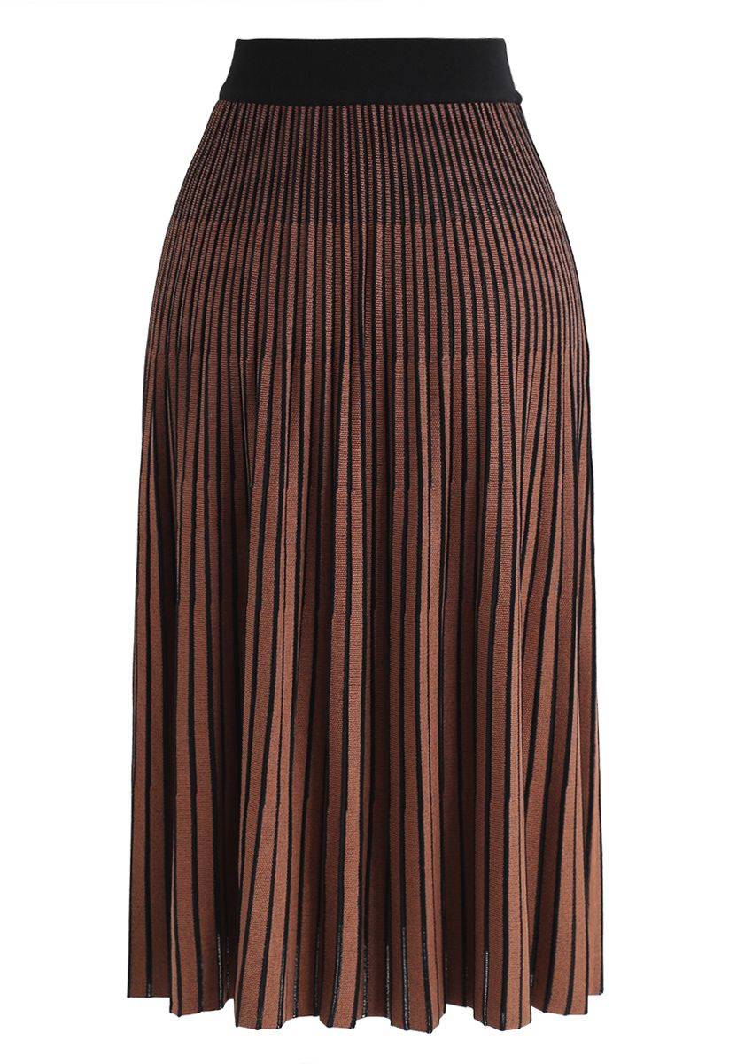 Contrasted Color Reversible Knit Skirt in Caramel