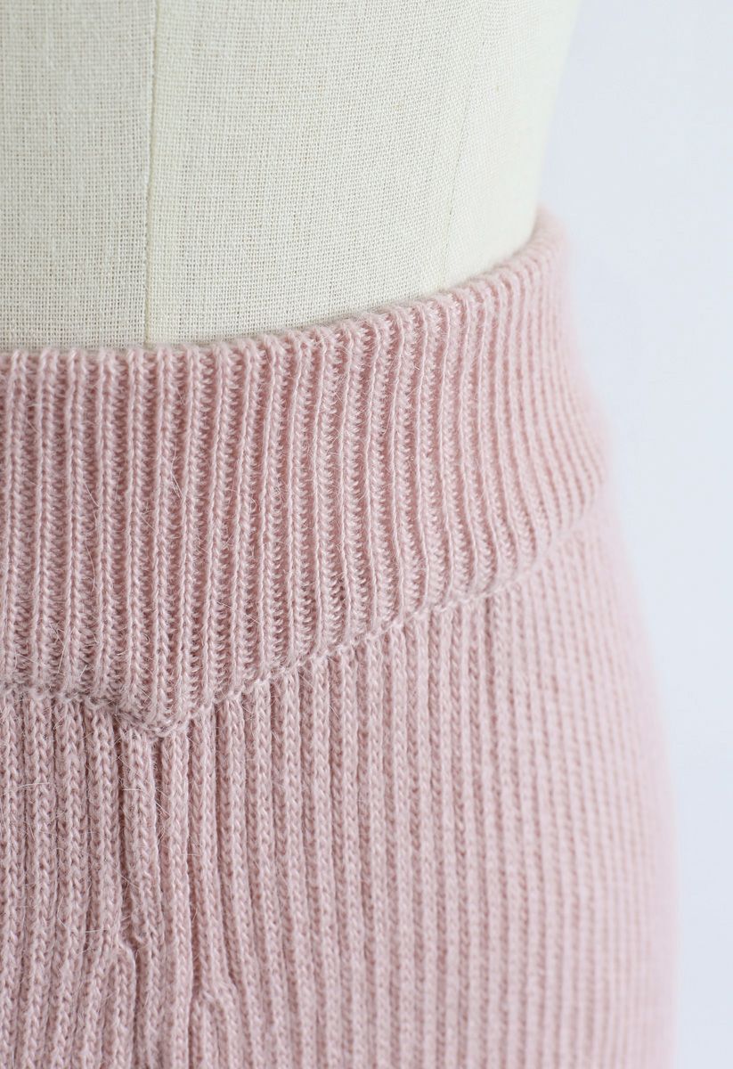 High-Waisted Wide-Leg Knit Pants in Pink