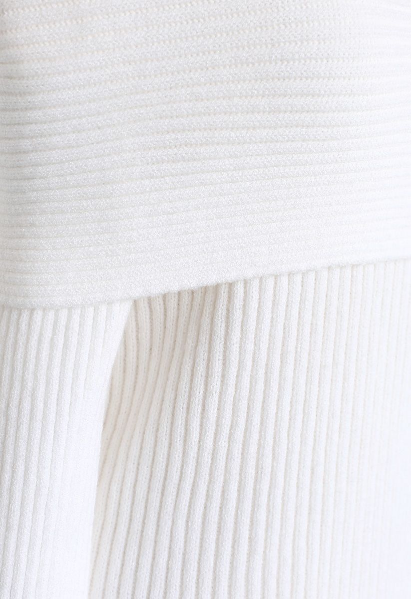 Off-Shoulder Ribbed Knit Sweater in White