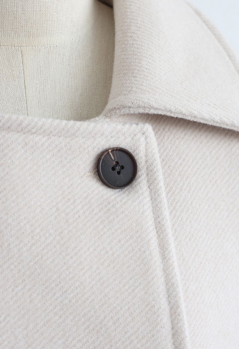 Flap Pockets Double-Breasted Wool-Blend Coat in Ivory