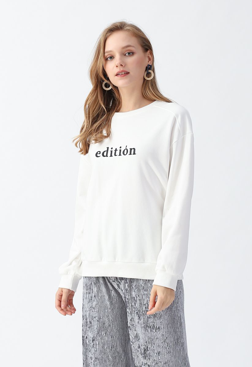 Edition Embroidered Sweatshirt in White