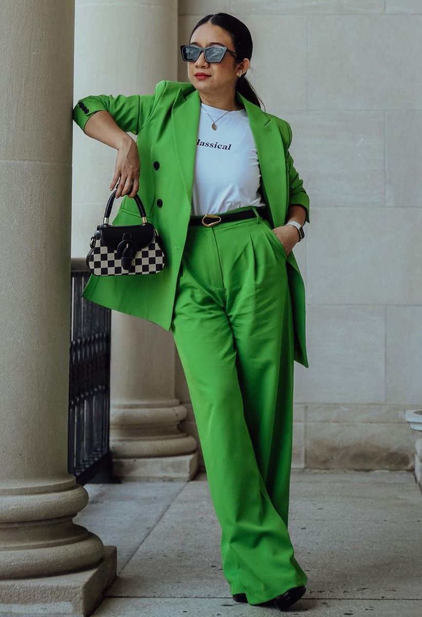 Grass Green Pleated Detail Straight-Leg Pants