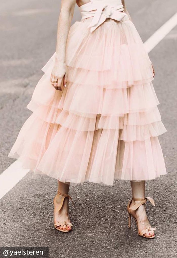 網紗曡層半身裙 - 裸粉色