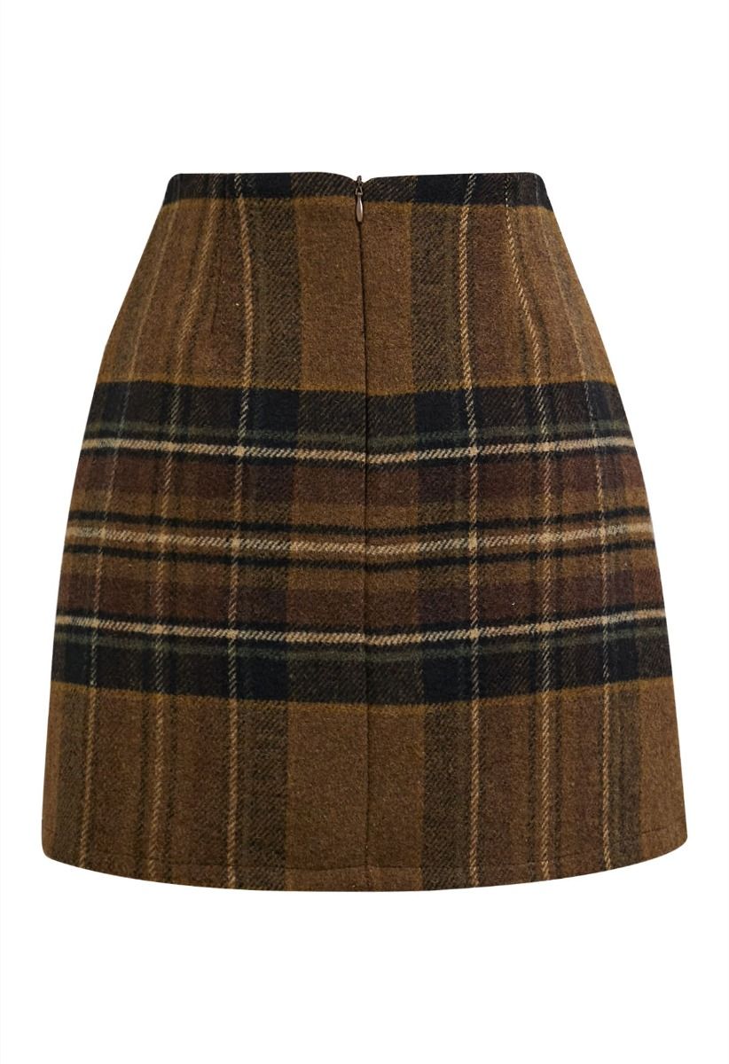 Retro Chic Plaid Mini Bud Skirt in Caramel