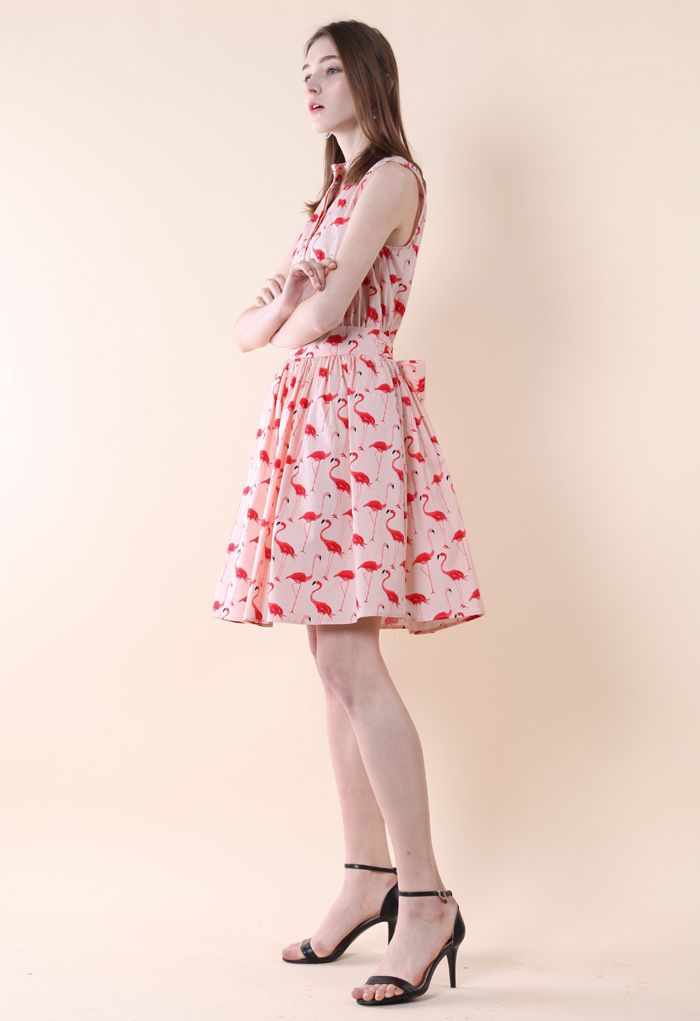 Flamingo Fun Flare Print Dress - Retro, Indie and Unique Fashion