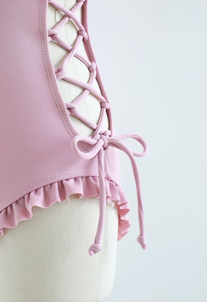Two-Piece Lace Up Bustier Swimsuit