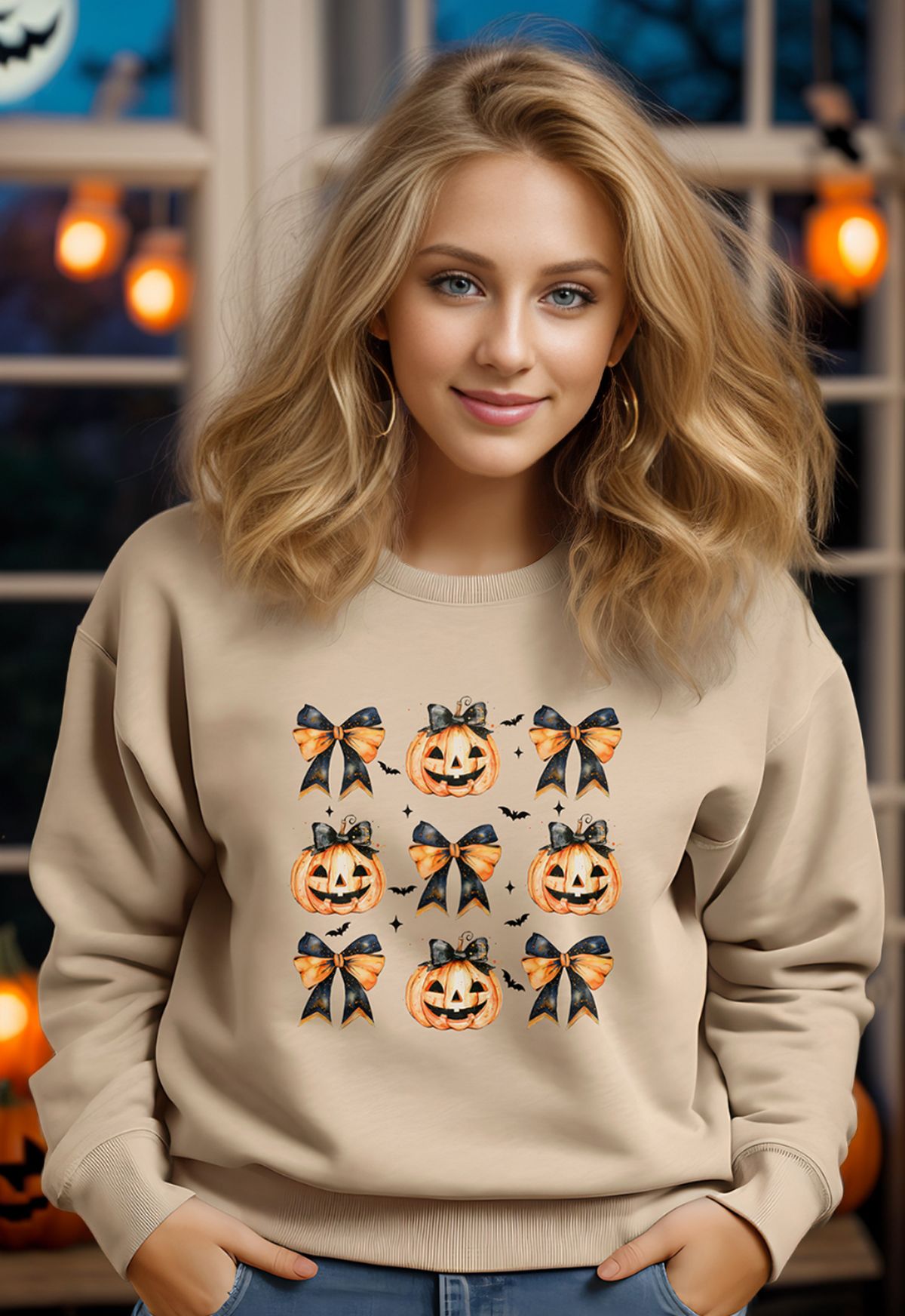 Wickedly Cute Pumpkin Bow Pattern Sweatshirt