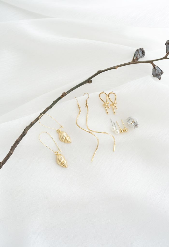 6-Pack Pearl Diamante Knot Hoop and Stud Earrings