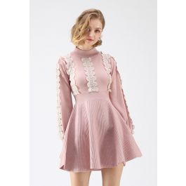 Amiable Attraction Crochet A-Lined Knit Dress in Pink