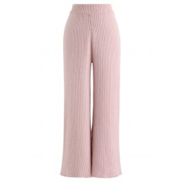 High-Waisted Wide-Leg Knit Pants in Pink