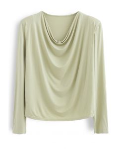 Drape Neck Padded Shoulder Top in Moss Green