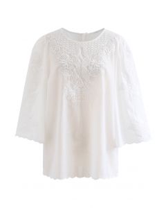 Delicate Embroidery Bell Sleeves Top