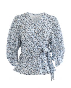 Ditsy Floral Tie Waist Ruffle Wrap Top