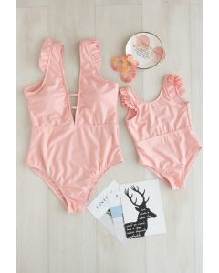 Solid Pink Ruffle Detail Swimsuit for Mommy & Kids