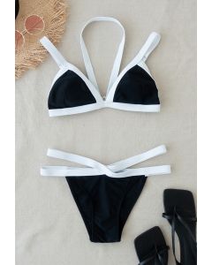 Contrast Stripe Halter Bikini Set