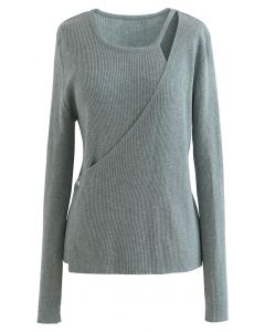 Button Wrapped Knit Top in Teal