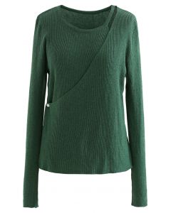 Button Wrapped Knit Top in Green