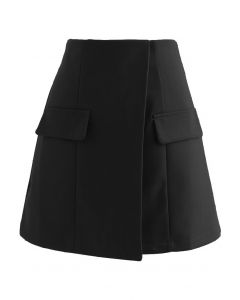 Flap Accent High-Waisted Mini Skirt in Black