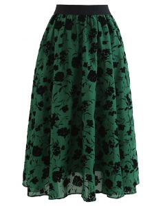 Rosa Print Sheer Midi Skirt in Green