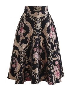 Baroque Peony Jacquard Midi Skirt