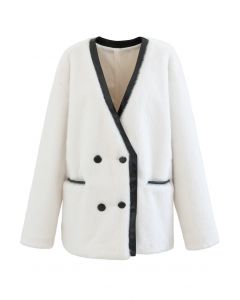 Leather Edge Faux Fur Coat in White