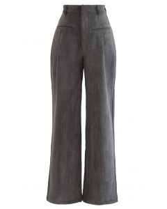 Straight-Leg Textured Corduroy Pants in Grey