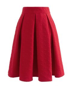 空氣棉愛心壓花百褶半身裙-紅色