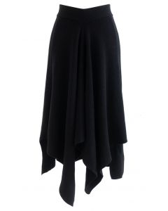 Simplicity Asymmetric Hem Knit Midi Skirt in Black