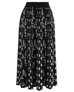 Floret Pleated Knit Midi Skirt in Black