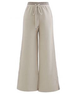 Contrasted Side Drawstring Rib Knit Pants in Sand