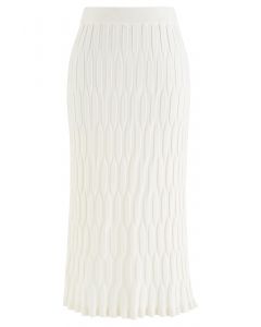Embossed Texture Knit Pencil Skirt in Cream