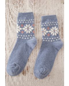 Snowflake Pattern Crew Socks in Dusty Blue