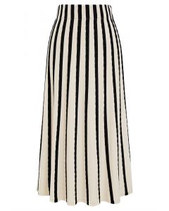 Zebra Stripe Wavy Texture Knit Skirt in Ivory