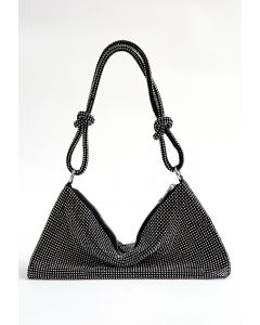 Full Diamond Double String Shoulder Bag in Black