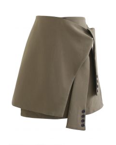 Tie Waist Flap Front Mini Skirt in Khaki