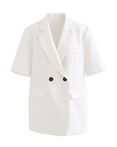 Classy Pad Shoulder Short-Sleeve Blazer in White