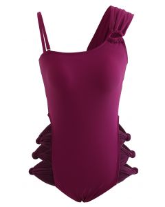 Side Mesh Knot One-Piece Swimsuit