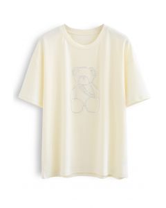 Beaded Teddy Bear T-Shirt in Light Yellow