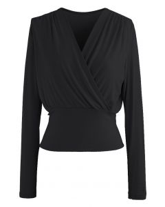 Ultra-Soft Cotton Wrap Top in Black