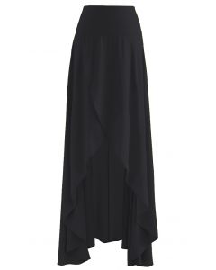 Lazy Summer Flap Front Hi-Lo Maxi Skirt in Black