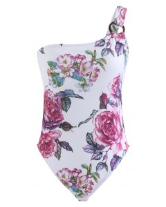 O-Ring One-Shoulder Swimsuit in Pink Peony