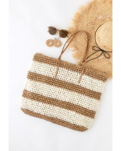 Two-Tone Woven Straw Shoulder Bag
