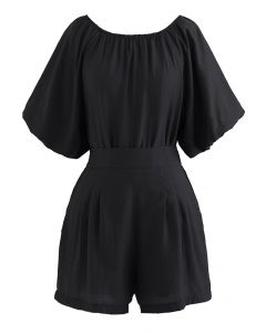 Bubble Sleeve Smock Top and Shorts Set in Black