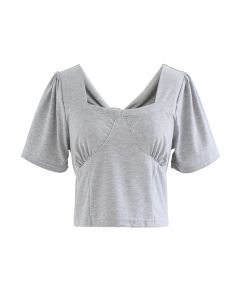 Knotted Cutout Back Crop Top in Grey