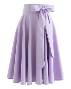 Flare Hem Bowknot Waist Midi Skirt in Lilac